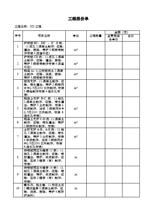 XX工程报价单范本