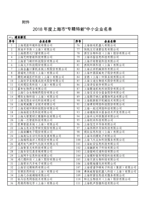 上海市专精特新企业2018年名单