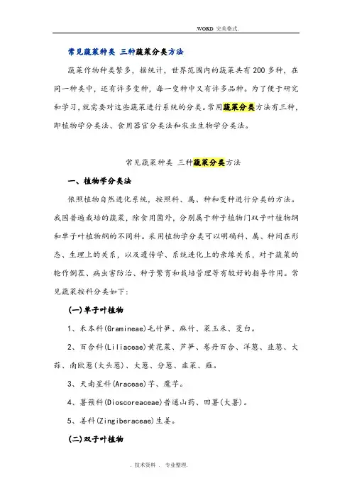 常见蔬菜种类三种蔬菜分类方法 2