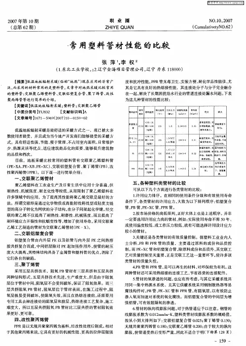 常用塑料管材性能的比较