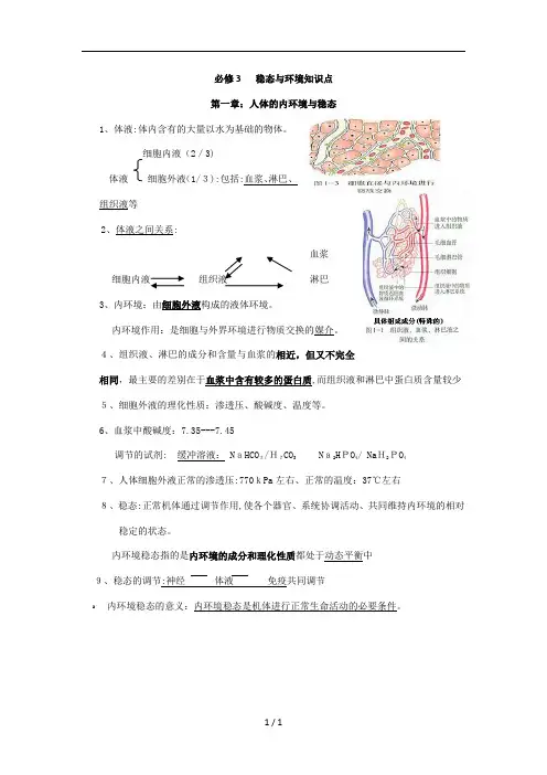 必修稳态与环境知识点