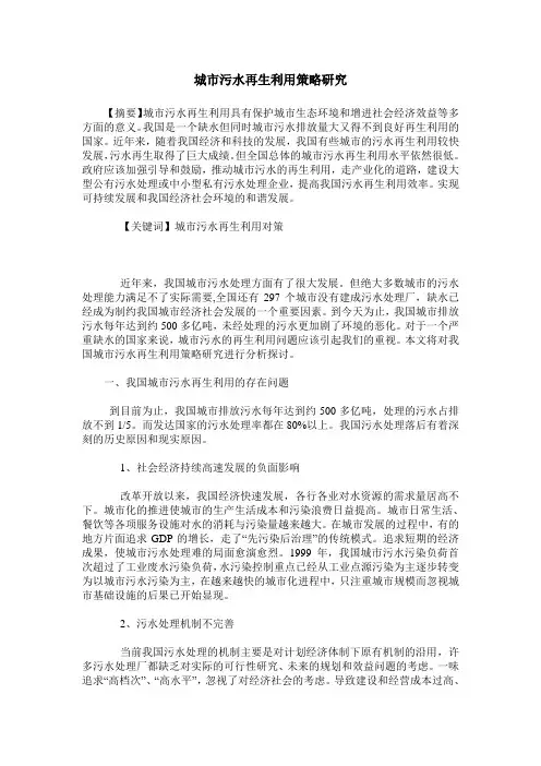 城市污水再生利用策略研究