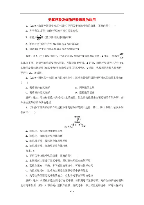 高中生物 第5章 第3节 第2课时 无氧呼吸及细胞呼吸原理的应用演练强化提升(含解析)新人教版必修1