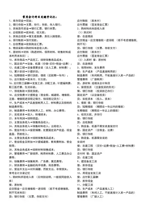 会计科目记忆方法