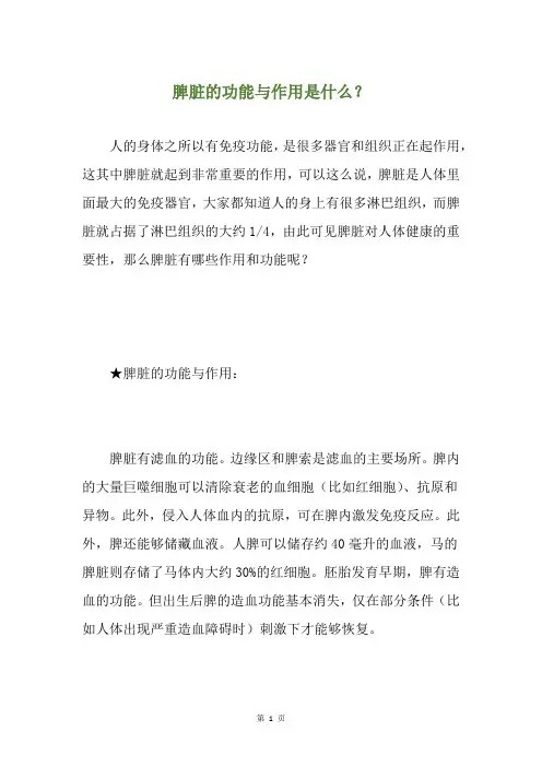 脾脏的功能与作用是什么？