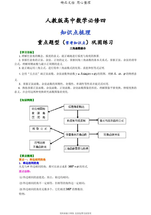 人教版高中数学【必修四】[三角函数综合_知识点整理及重点题型梳理]_基础