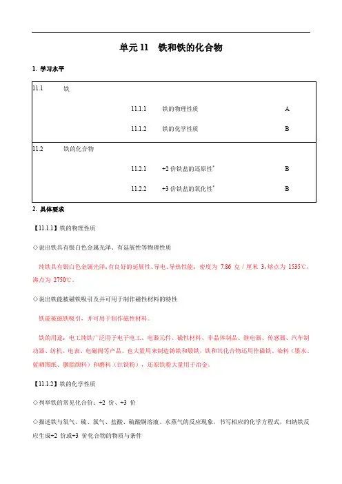 2018上海化学等级考教学基本要求解读-单元11_铁和铁的化合物