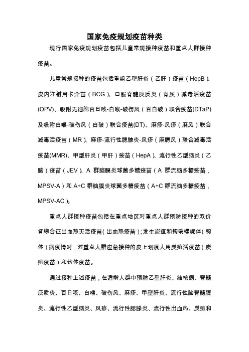 国家免疫规划疫苗种类