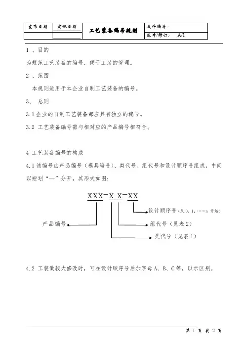 工艺装备编号规则
