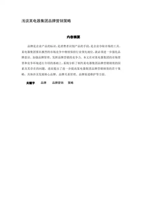 浅谈某电器集团品牌营销策略