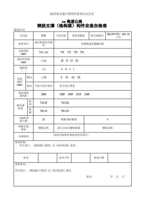 12钢拱支撑(格构梁)构件安装自检表