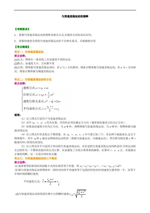 高考物理总复习之匀变速直线运动的规律 知识讲解 基础