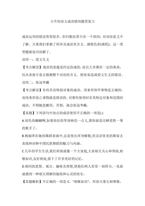 小升初语文成语错用题型复习