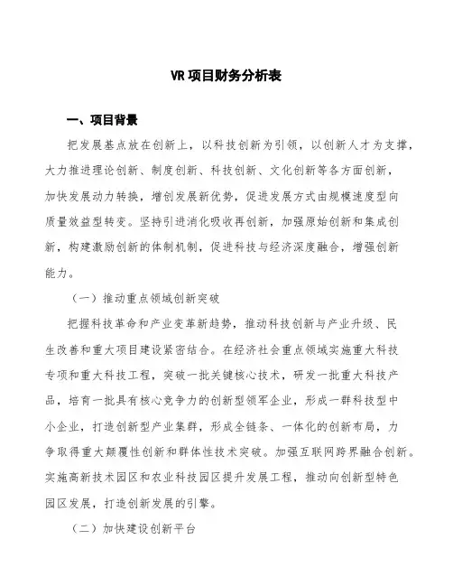 VR项目财务分析表