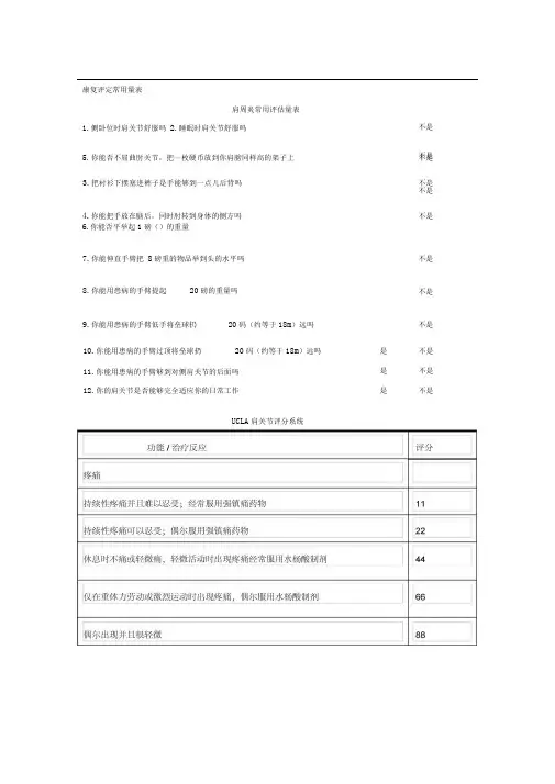 康复评定常用标准量表