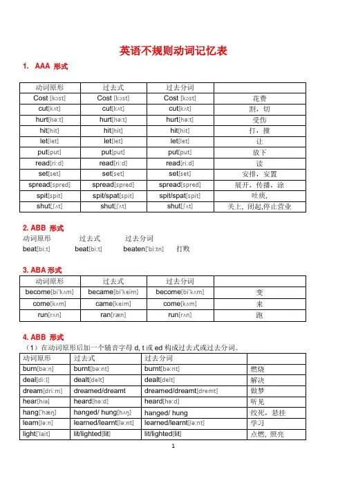 (完整word版)英语动词不规则变化表(最新完整附音标版)