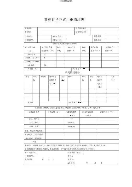 供电报装表格