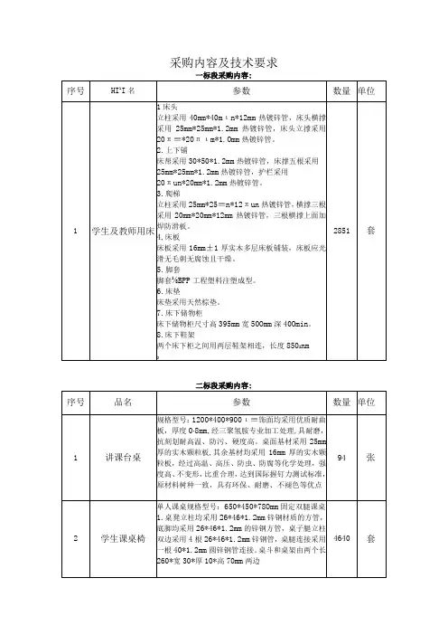 采购内容及技术要求一标段采购内容单位