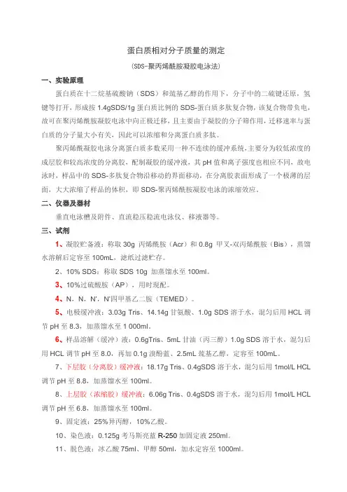 蛋白质相对分子质量的测定(SDS法)