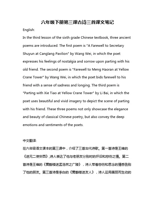 六年级下册第三课古诗三首课文笔记