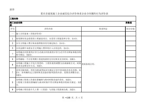 重庆市建筑施工企业诚信综合评价体系企业合同履约行为评价表