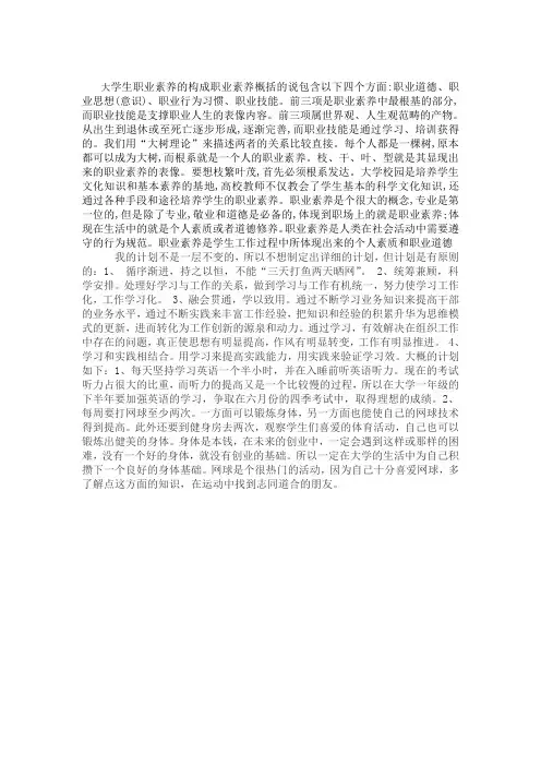 大学生职业素养的构成职业素养概括的说包含以下四个方面
