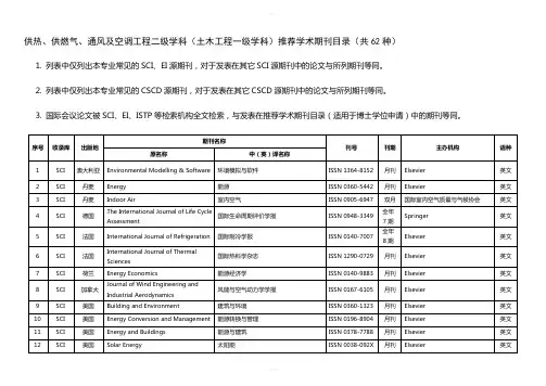 供热、供燃气、通风及空调工程二级学科(土木工程一级学科)推荐学术期刊