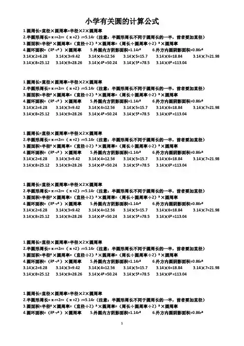 六年级下册有关圆的计算公式(学生背诵版)