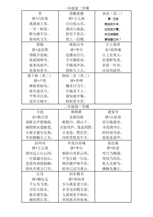 最新沪教版语文必背古诗(1-3年级)