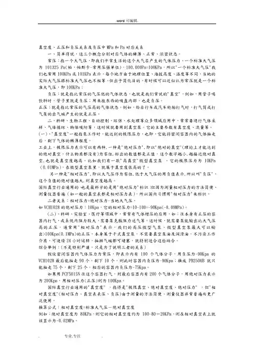 真空度、正压和负压关系与负压中MPa和Pa对应关系(1)