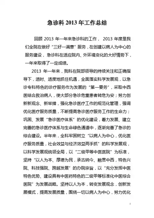 2013年急诊科工作总结