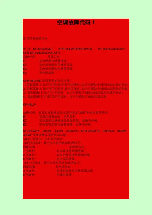 空调故障代码大全