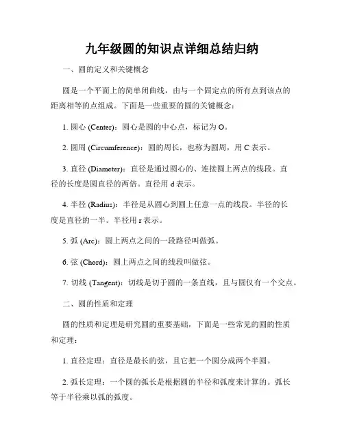 九年级圆的知识点详细总结归纳