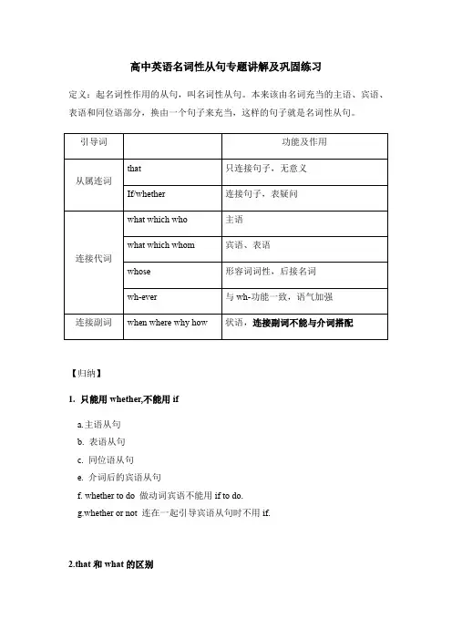 高中英语名词性从句专题讲解和巩固练习(含答案)