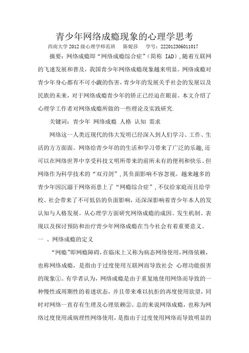 青少年网络成瘾研究论文