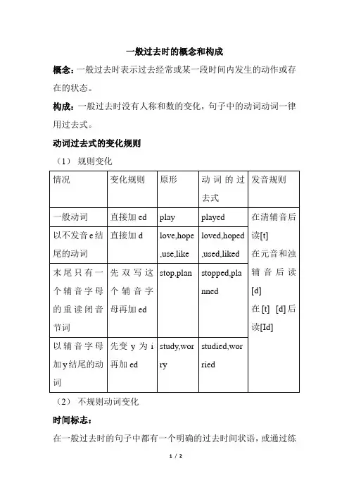 一般过去时的概念和构成