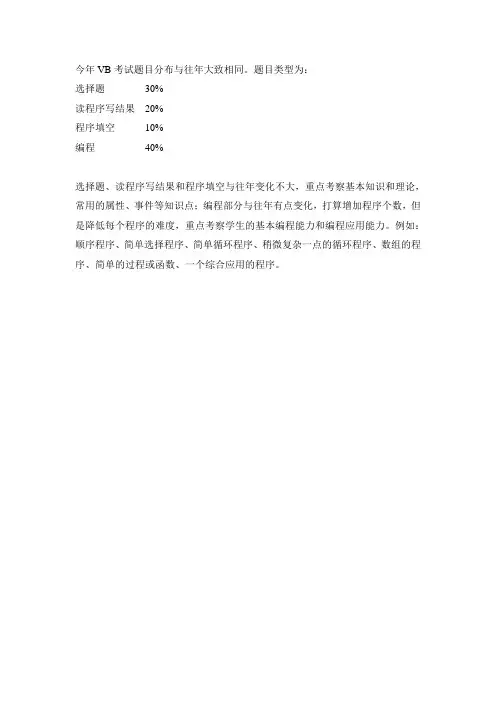 河北工业大学VB考试题目分布及形式的说明