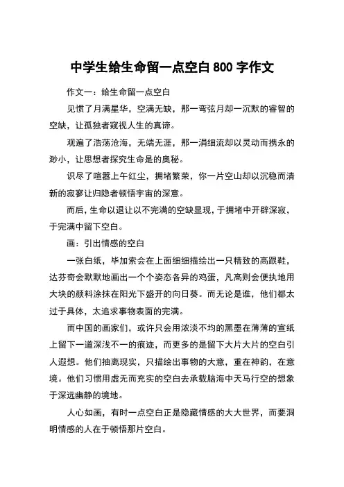 中学生给生命留一点空白800字作文