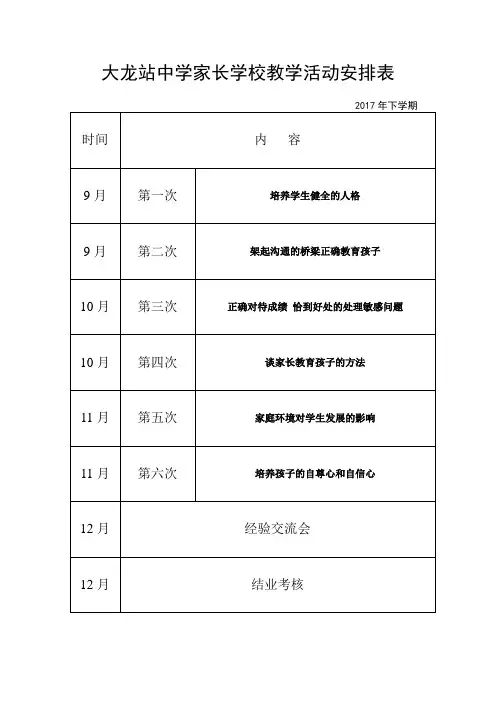 2 教学活动安排表