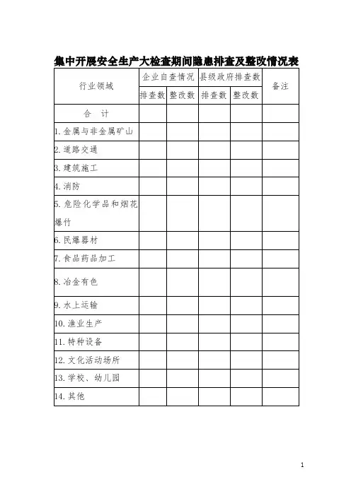 集中开展安全生产大检查期间隐患排查及整改情况表