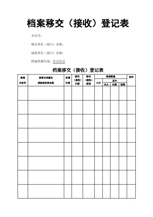 档案专用各种登记簿(8种)样式