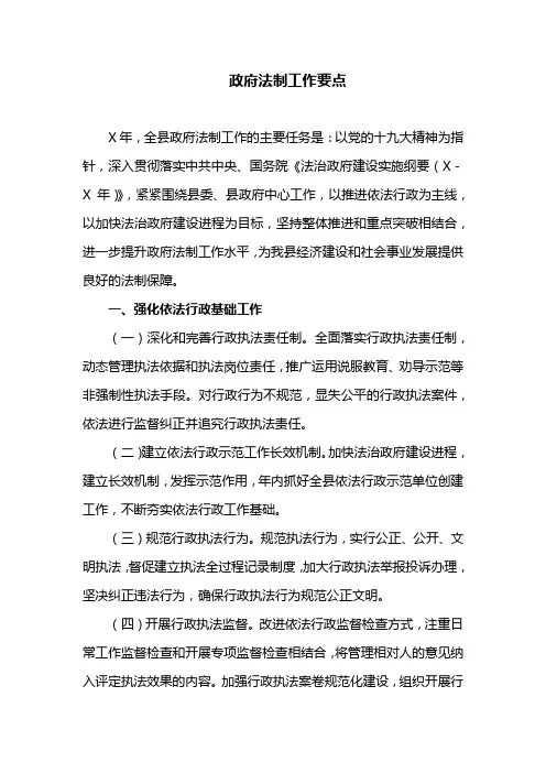 政府法制工作要点