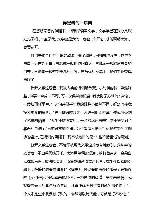 初三作文：你是我的一扇窗作文700字