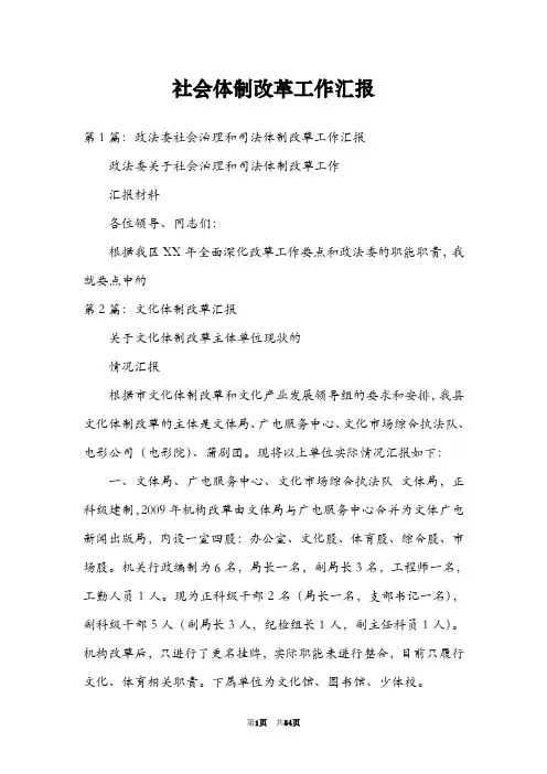 社会体制改革工作汇报