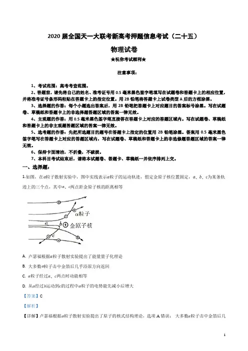 2020届全国天一大联考新高考押题信息考试(二十五)物理试卷