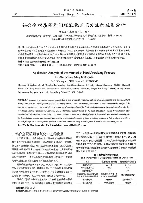 铝合金材质硬质阳极氧化工艺方法的应用分析