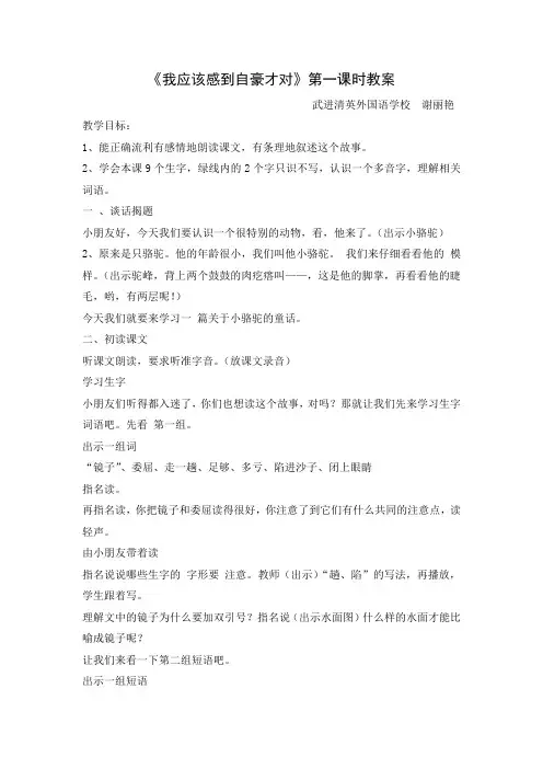 《我应该感到自豪才对》第一课时教案