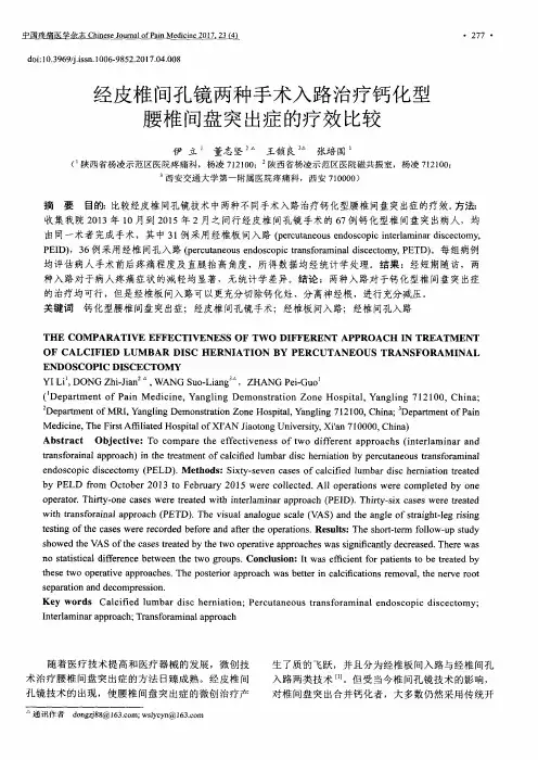 经皮椎间孔镜两种手术入路治疗钙化型腰椎间盘突出症的疗效比较