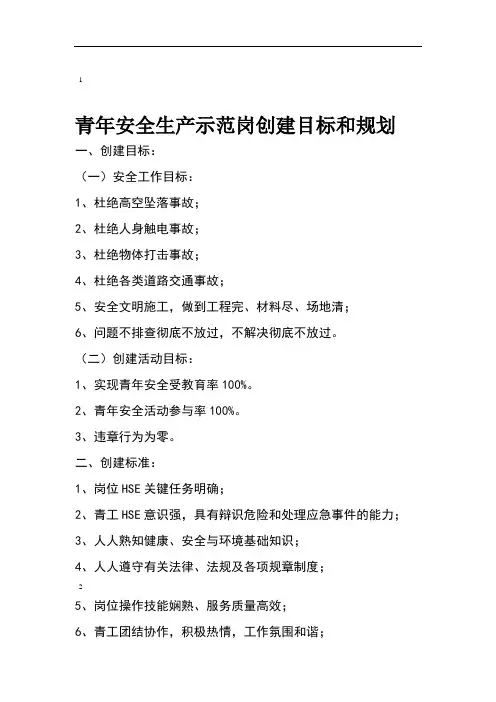 青年安全生产示范岗创建目标和规划.doc