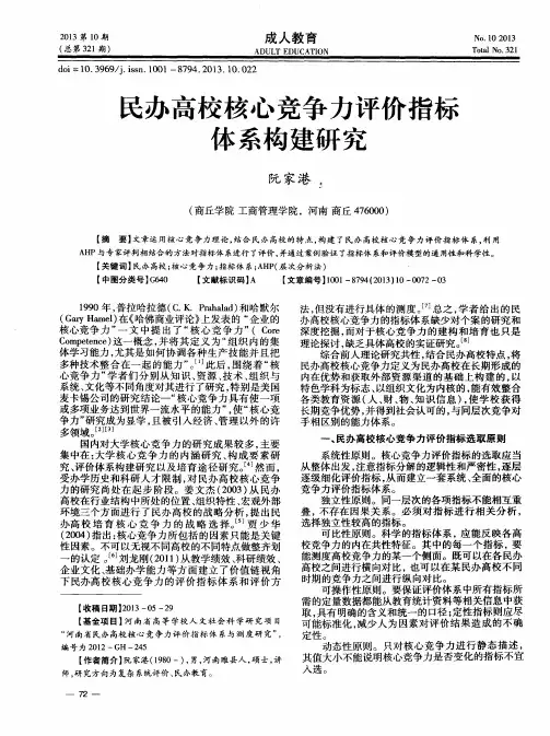民办高校核心竞争力评价指标体系构建研究